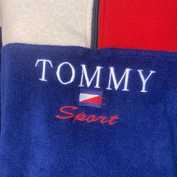 Vintage 90s Y2K Tommy Sports Colour Block Fleece 3/4 Zip Warm Fall Pullover - Picture 2 of 8